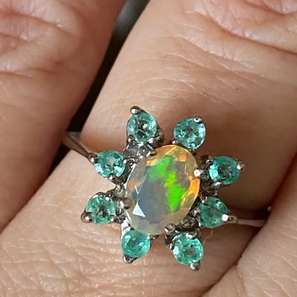 Classy Genuine Ethiopian Opal Emerald Ring - Picture 5 of 9